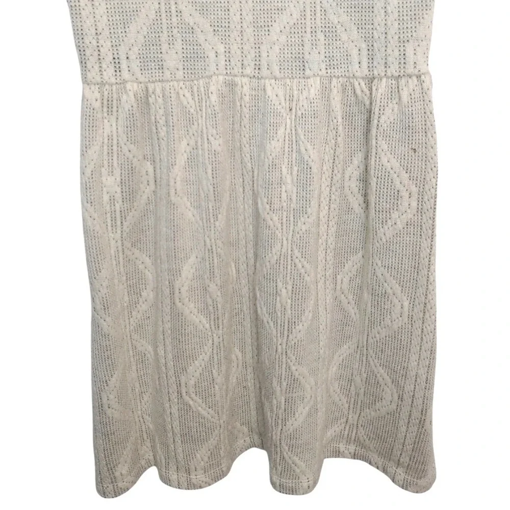 Manteau Women Cream Knit Sheer Lace Trim Sleeveless Fit Flare Mini Dress M Beach